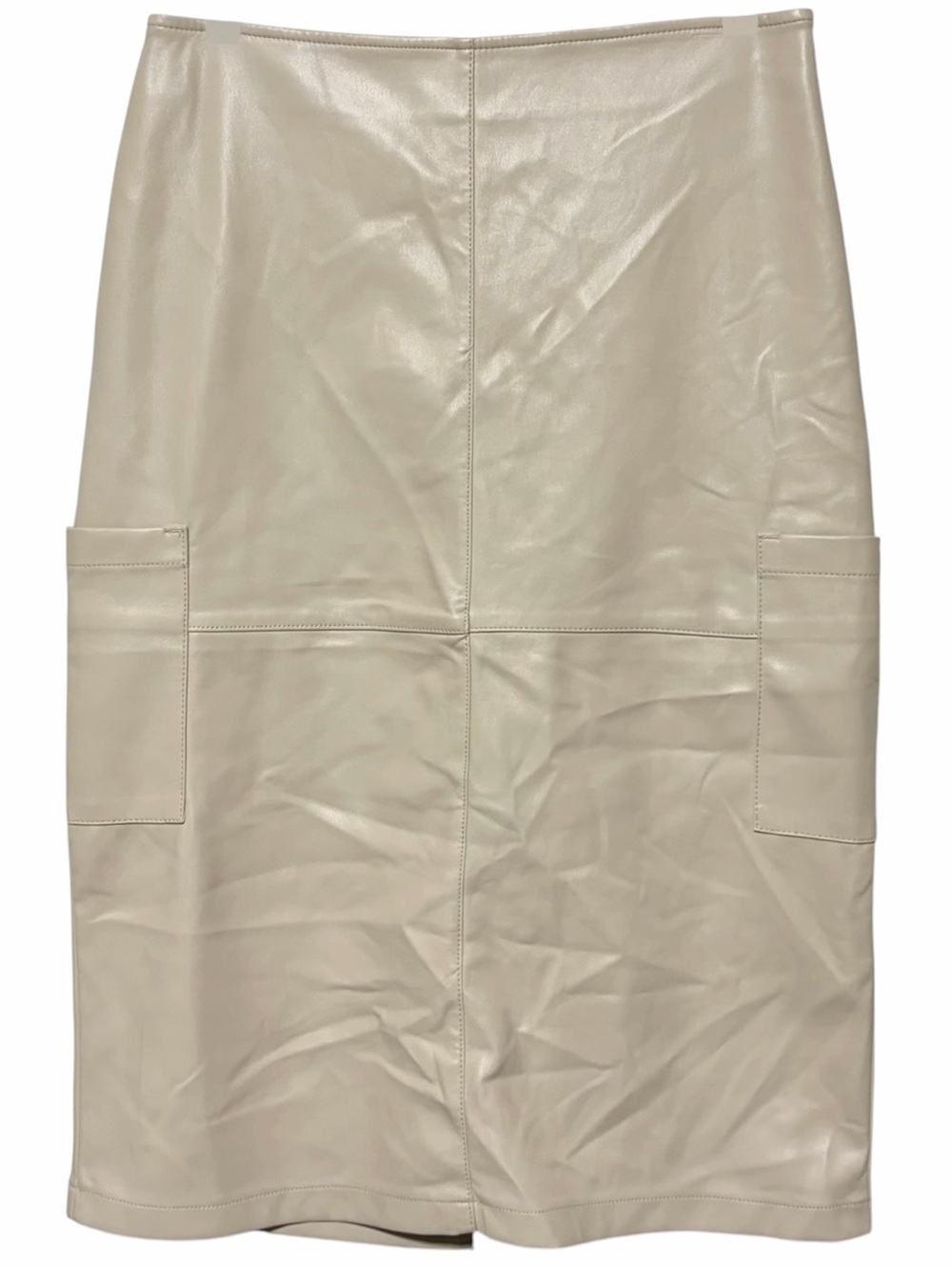New Hunter & Brown Faux Leather Cargo Pocket Midi Pencil Skirt Beige Size Medium